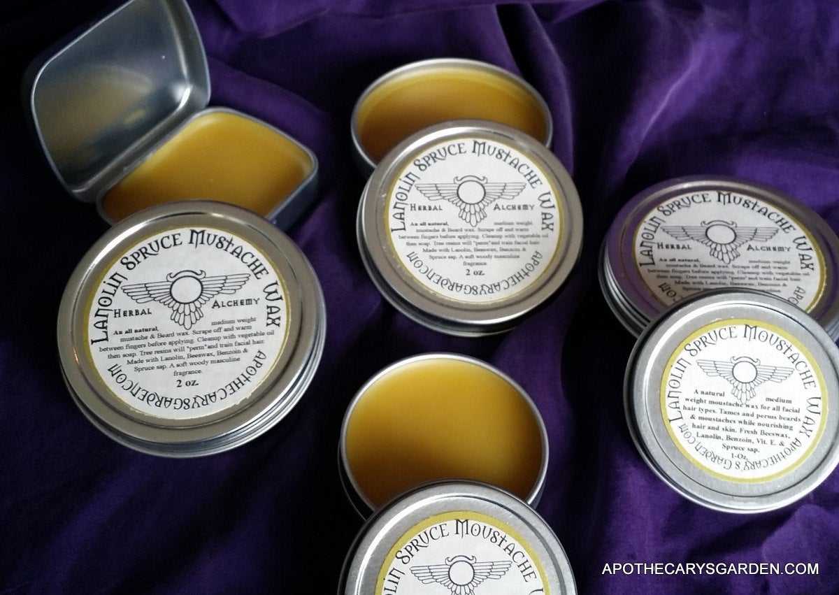 Moustache Wax-Spruce sap, Lanolin Mustache and Beard Wax.  A Wax for cooler weather