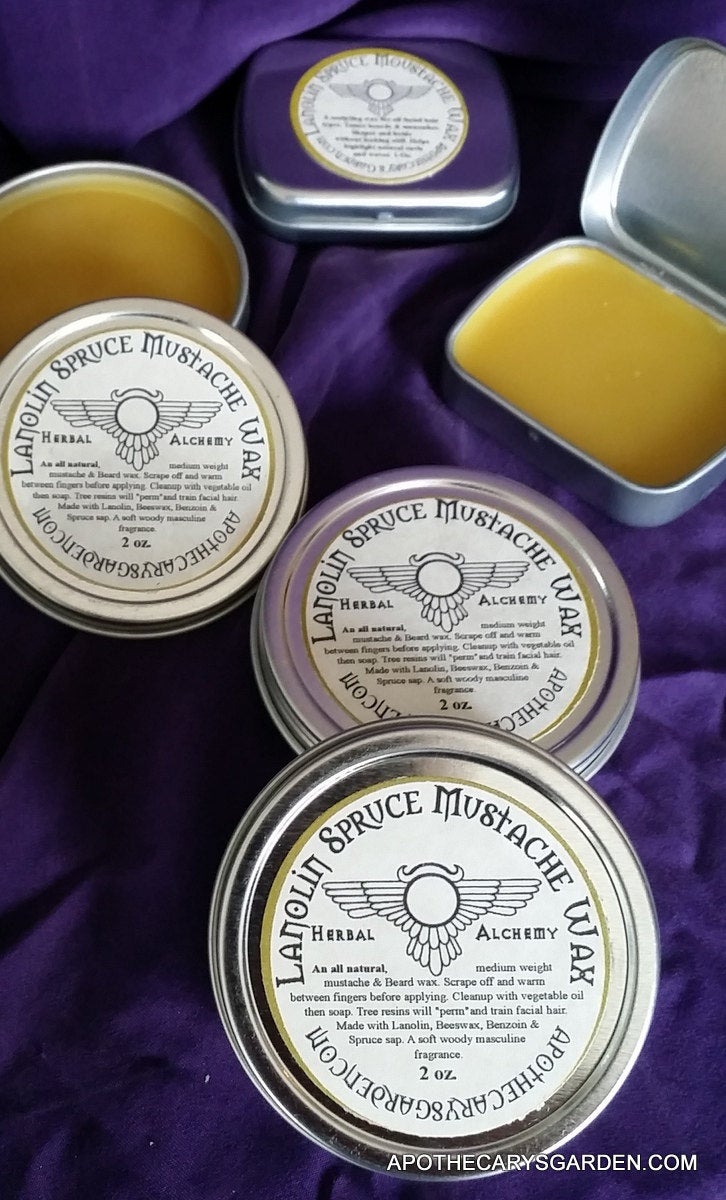 Moustache Wax-Spruce sap, Lanolin Mustache and Beard Wax.  A Wax for cooler weather