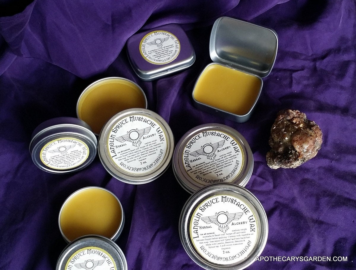 Moustache Wax-Spruce sap, Lanolin Mustache and Beard Wax.  A Wax for cooler weather
